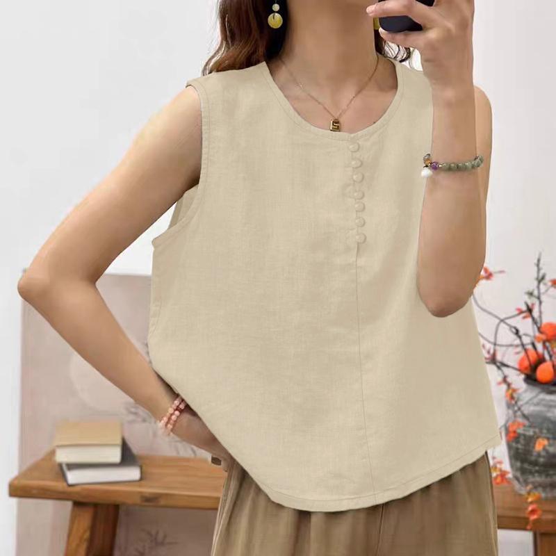 

ZANZEA Женские летние хлопковые майки без рукавов с круглым вырезом и свободного кроя 2XL абрикосовый