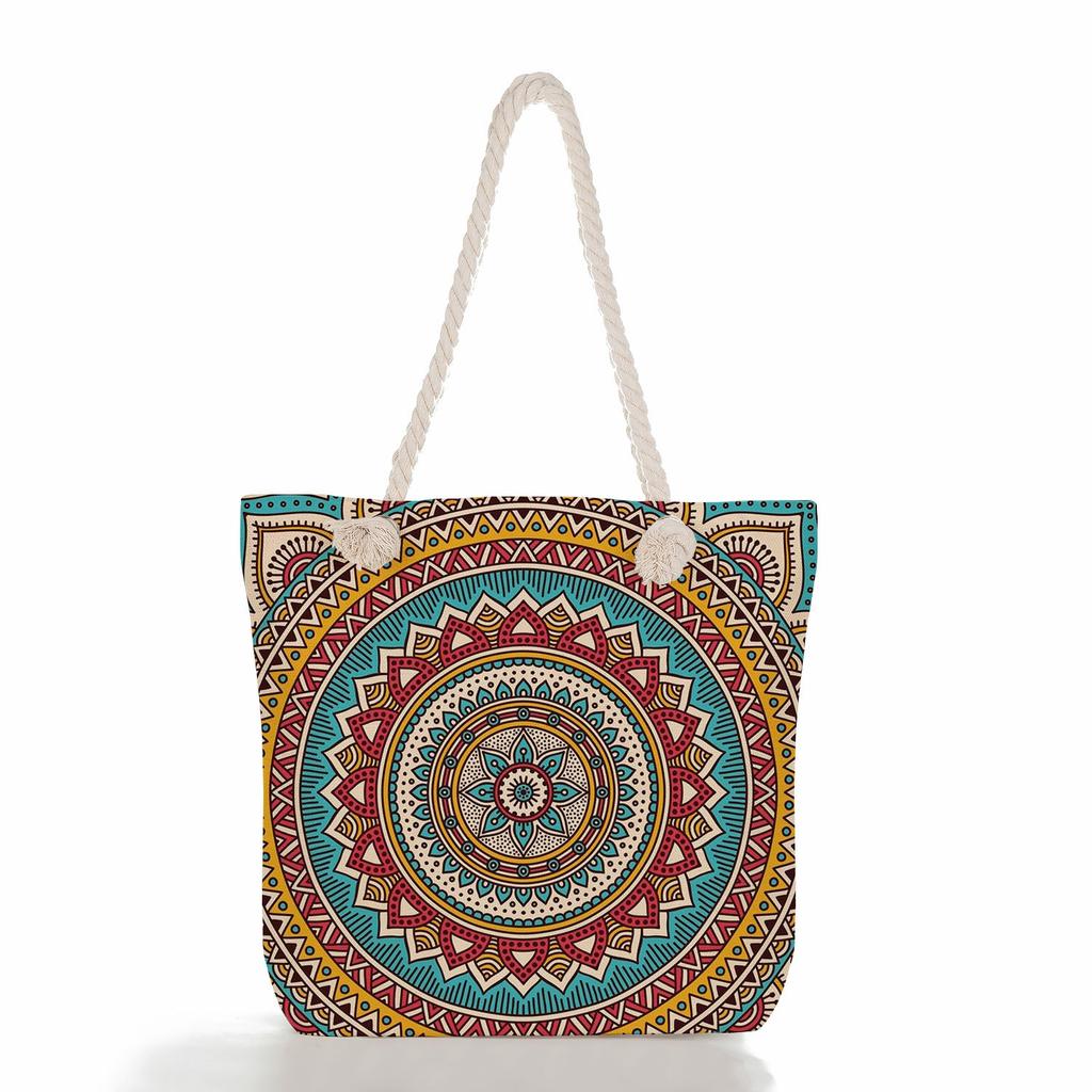 Multifunctional Mandala Printed Thick Rope Shoulder Beach Bag Casual large capacity handbag 7618