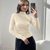 Top Sexy Snellente da Donna a Maniche Lunghe con Collo Alto