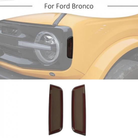 Front Side Lights Lamp Guard Cover Trim Decor For Ford Bronco 21+ Smoked Black