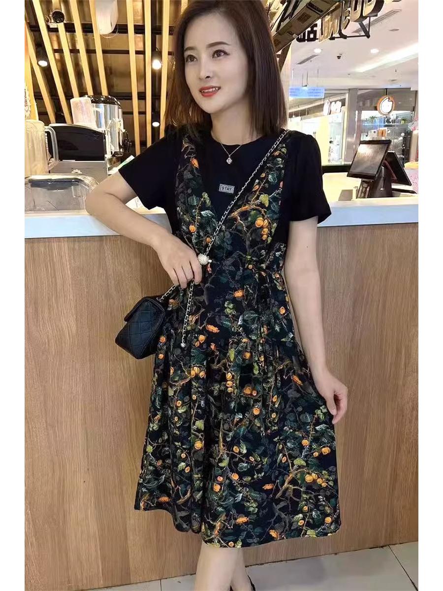 

Women s Slimming Floral Two-Piece Dress - Petite & Plus Size Summer 2025 M (85-105 jin) чорний/колір хурми