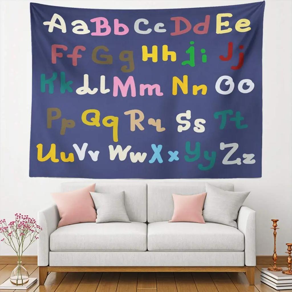 Alphabet Poster Tapestry for Boys Girls Bedroom ABC Learning for Toddlers Cute Dinosaur Art Educational Tapestries Wall Hanging