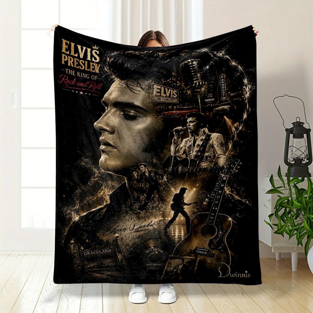 Elvis Presley Rock and Roll Collage Design Flannel blanket for bedroom living room sofa and nap