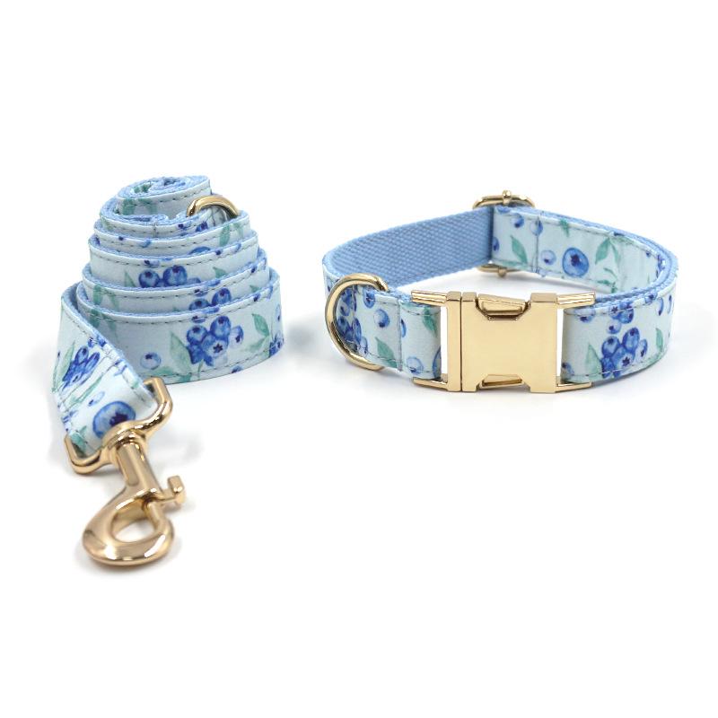 Mihala Boss Blueberry Gold Buckle Engravable Pet Collar & Leash Set Large
