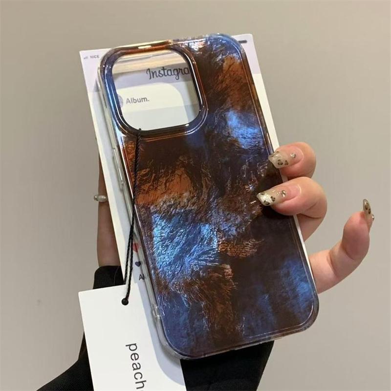Retro Brown Blue Gradient  Clear Case For iPhone 16 15 14 13 12 11 Pro Max XS XR X SE 7 8 Plus Vortex Pattern Shockproof Cover