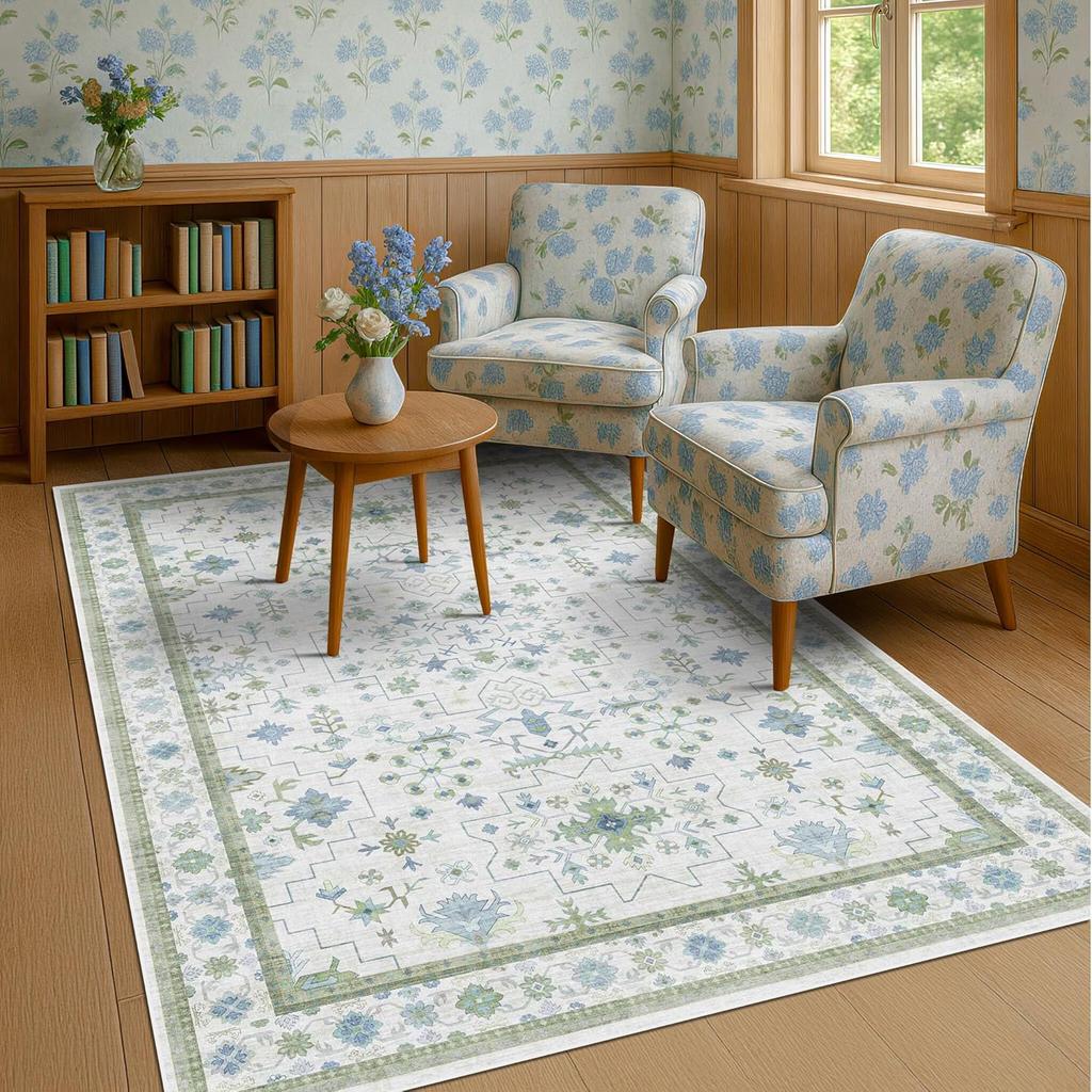 Scandinavian Style Understated Pink and Green Carpet for Living Room Decor Sofa Rug Bedroom Bedside Rug Kitchen Dining Table Mat