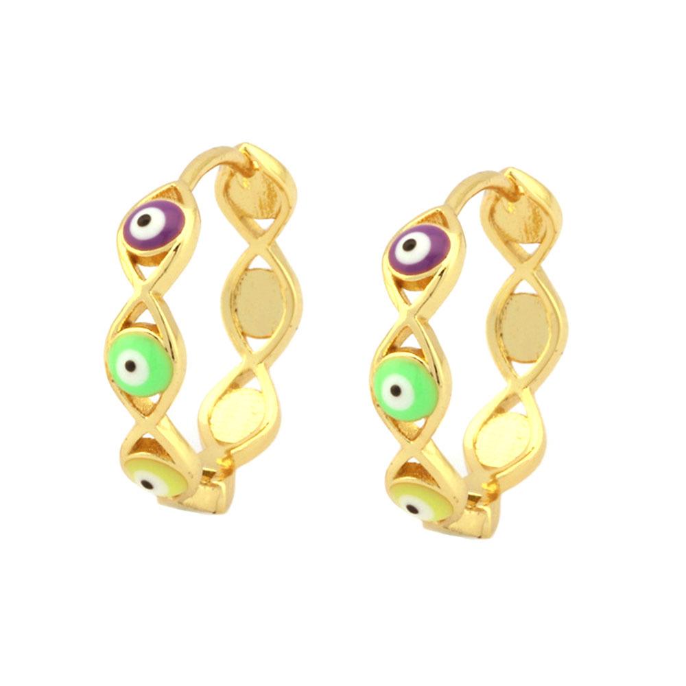18K Gold-Plated Enamel Devil's Eye Ear Hoops for Women - Fashionable, Color-Retentive Design