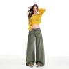 American khaki high-waisted jeans women's autumn new straight loose drape thin wide-leg floor pants