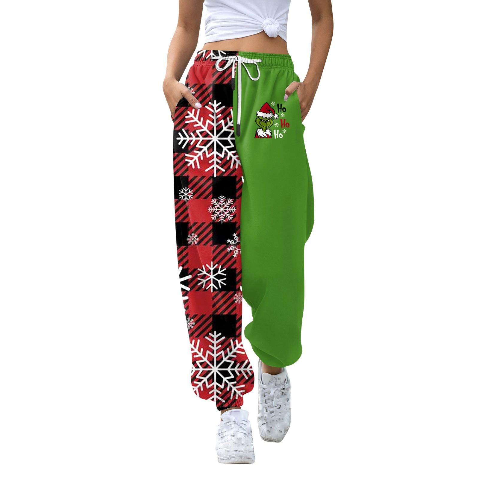 

Женские повседневные модные рождественские принтованные повседневные брюки спортивные брюки длинные брюки брюки с эластичной резинкой на талии XXL зелёный