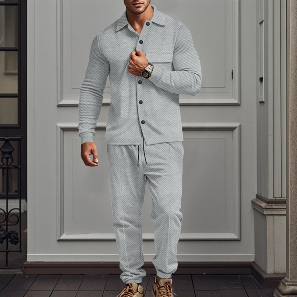 Herren Twill Revers Langarm Jacke Einreihig Einfarbig Schlank Jacke Twill Hose Anzug