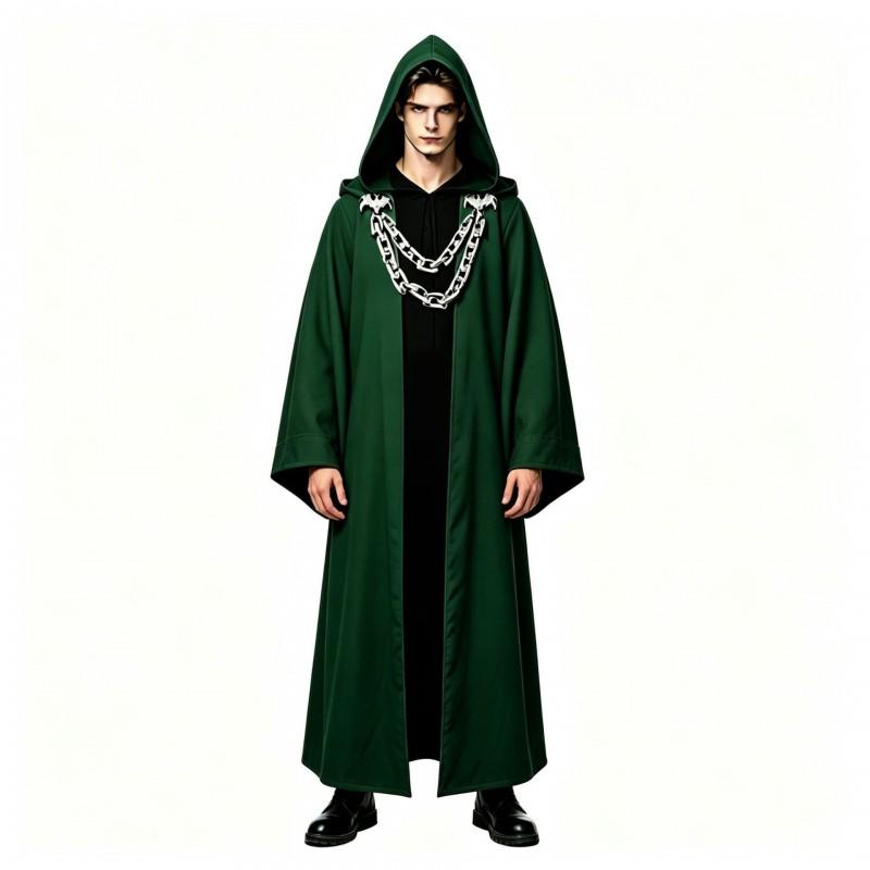 Halloween Dark Chain Hooded Robe Set Medieval Wizard Priest Cosplay Costume Party Outfit