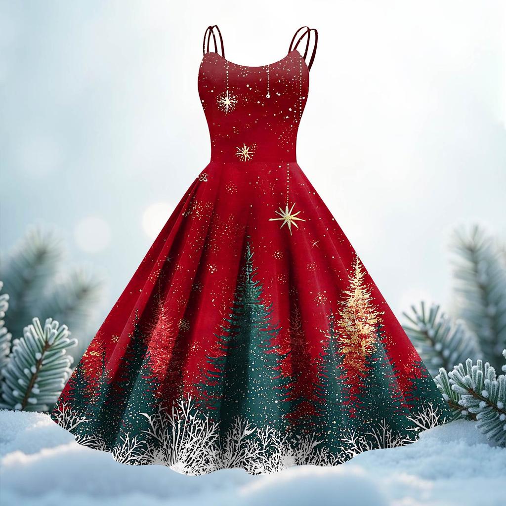 Women's Fashion Christmas Printed Sexy Strapless Gothic Cocktail Dress Punk, Vintage Dress.