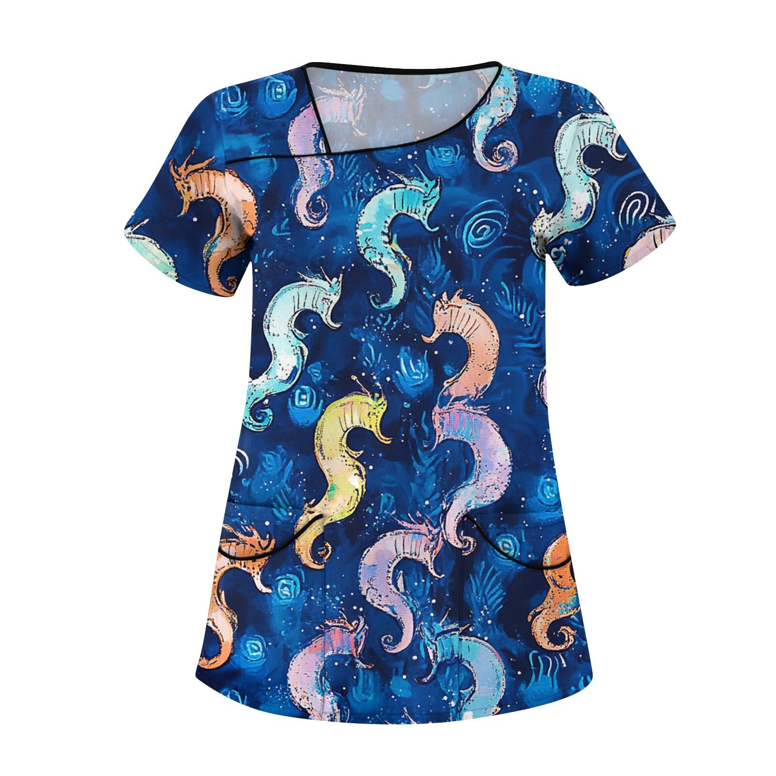 

Women s Fashion Floral Print Short Sleeve Overalls With Pockets Tops Clothes M