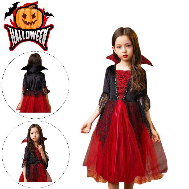 Kids Halloween Wicked Vampire Cosplay Costume Red Tulle Skirt Fancy Dress Party