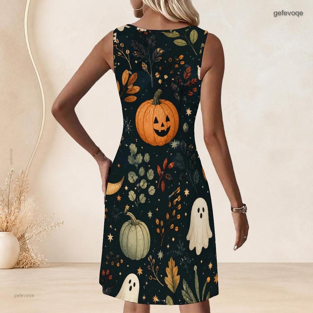 Plus Size Women Round Neck Sleeveless Tank Midi Dress Summer Light Leisure Outfit