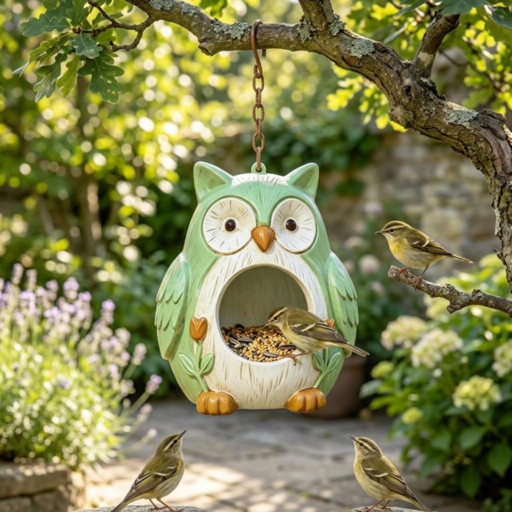 Owl Bird Feeder Outdoor Hanging Resin for Garden, Patio, Gardeners