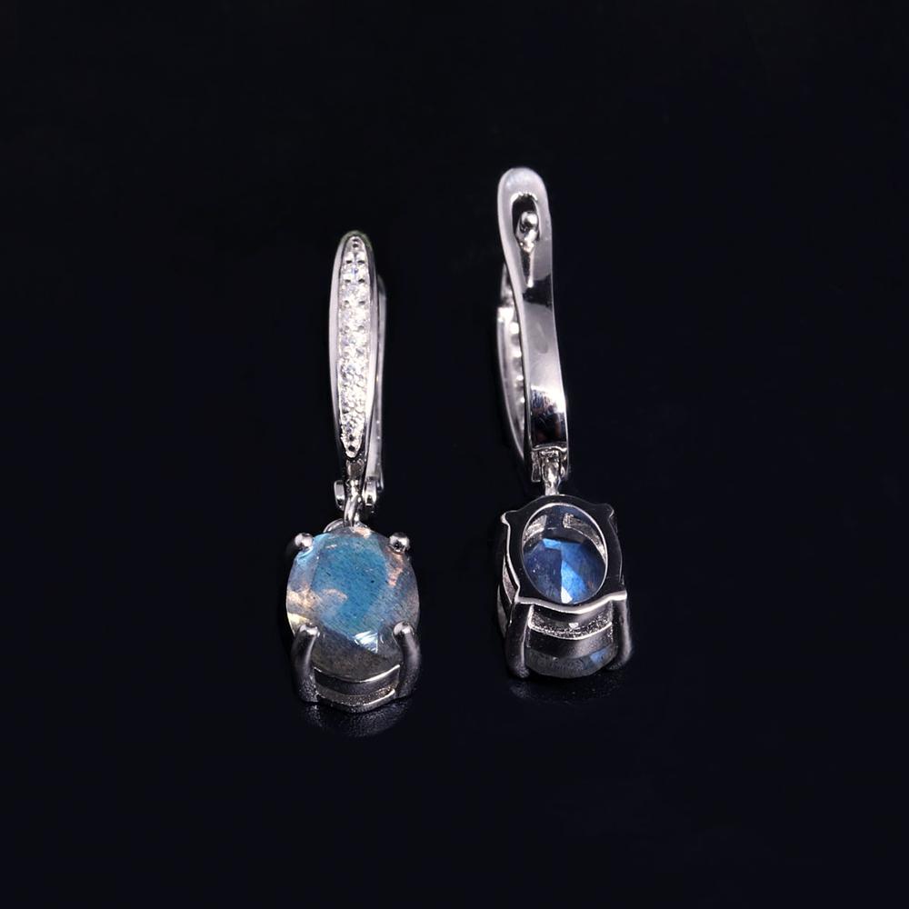 Simple 925 Sterling Silver Earrings Natural Labradorite Gemstones  Oval 6*8mm Fine Jewelry for Women's Daily Wear and Birthday Gift