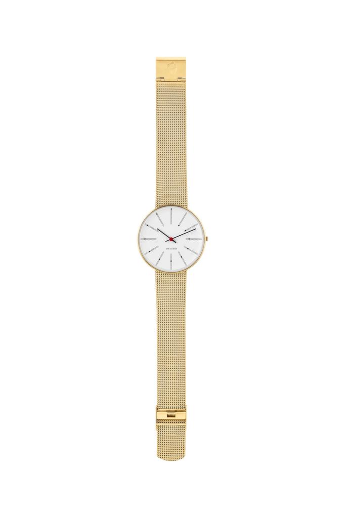 ARNE JACOBSEN BANKERS 53108-2009 40mm Watch, Nordic Design, Water Resistant (Quiet Design with No Second Hand), White Gold, Mesh Strap