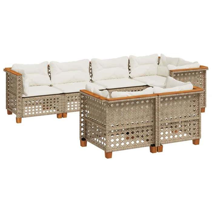 VidaXL Salon de jardin avec coussins 7 pcs beige résine tressée 3261886