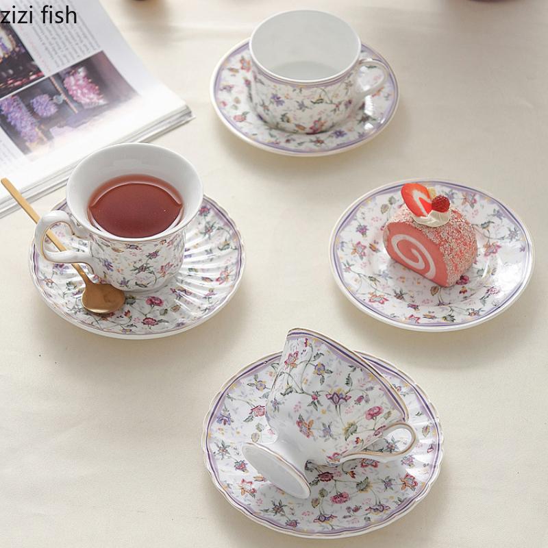 Flower Ceramic Flower Tea Cups Coffee Cup and Dish Set Afternoon Tea Mug Dessert Plate Breakfast Cups Water Cup Teapot Kettle