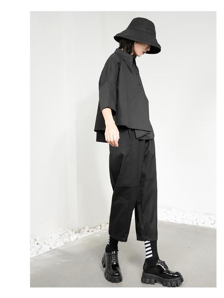 Hong Kong Style Trendy Irregular Three-Quarter Sleeve Women's Blouse - Loose Casual Spring/Summer Shirt