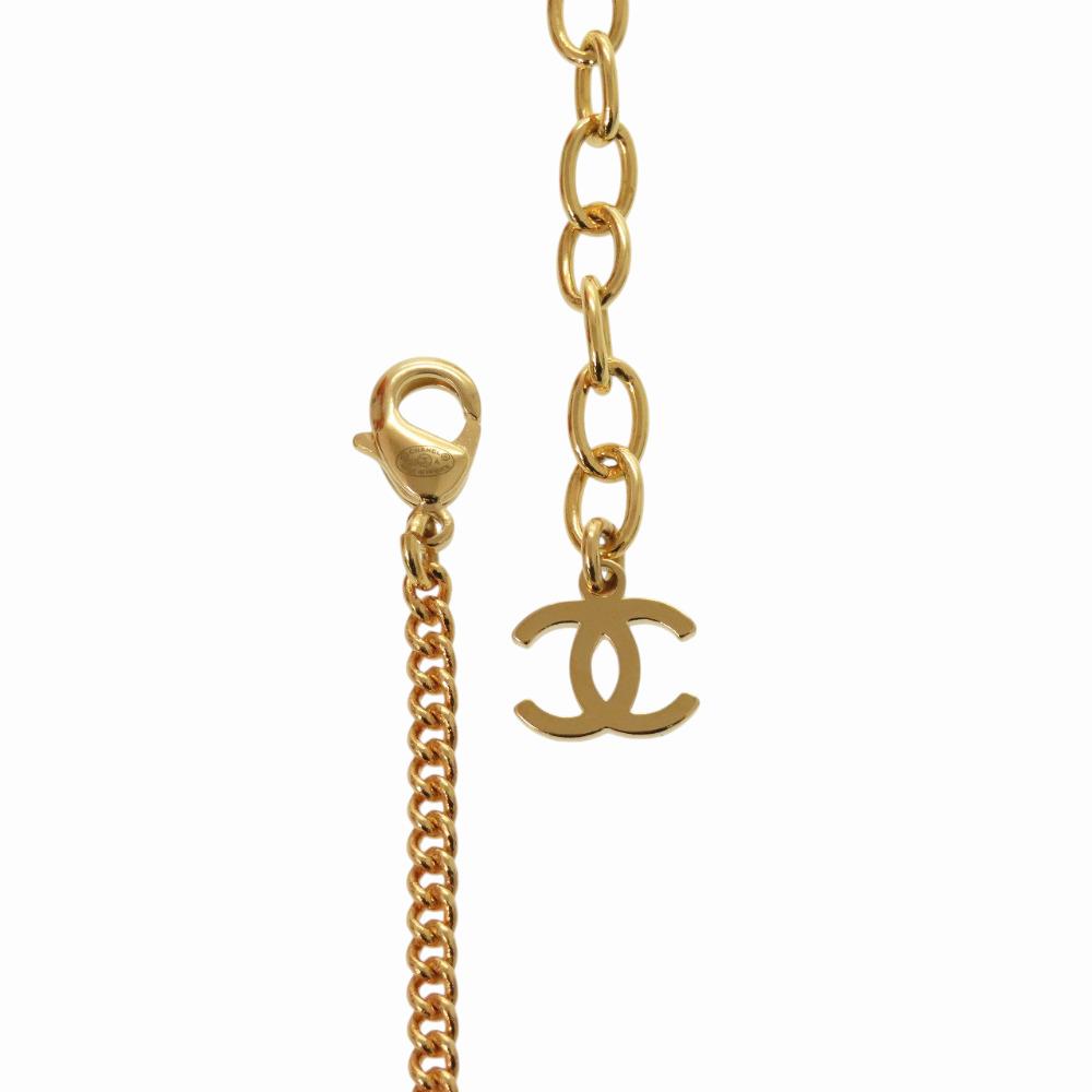 Used AUTHENTIC CHANEL CC Mark African continent motif Necklace Gold Metal Faux pearl