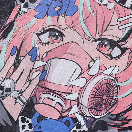 Harajuku Y2K Anime Cartoon Print Babes Short-Sleeved T-Shirt Men'S And Women'S Hiphop High Street Hip-Hop Half-Sleeved Base