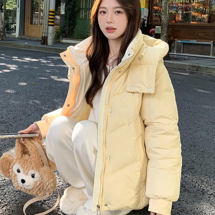 Women's Long Sleeve Hooded Jacket Hood Collar Sweet Style Loose Fit Puffer Coat Winter Warm Cotton Padded Outerwear