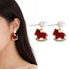 Red Zircon Horse Earrings Rhinestone Horse Stud Earrings Temperament Animal Earrings  Girls Jewelry