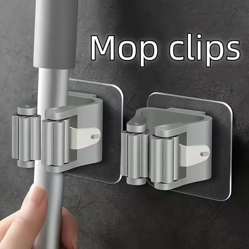 Wall-Mounted Mop and Broom Holder Clips - Adjustable Plastic Storage Organizer for ,Bathroom, and Garden Tools - Space-Saving Cleaning Accessories