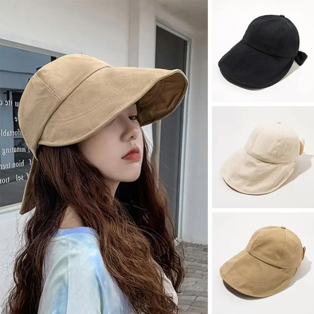 Spring Summer Big Wide Brim Sun Visor Hats Women Girl Sweet Bows Bucket Hat Soft Cotton Outdoor Travel Portable Baseball Cap