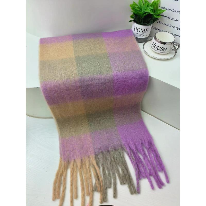 Winter Colorful Macaron Thickened Mohair Soft Waxy Fluffy Scarf Autumn and Winter Cold Protection Plush Shawl Scarf