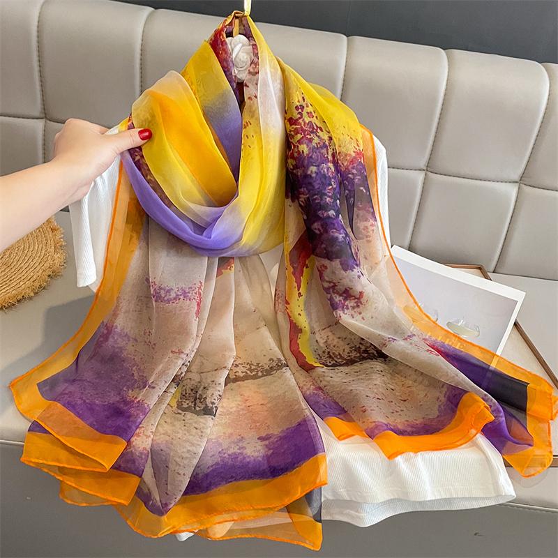

New Spring Summer Elegant Women s Korean Style Versatile Sunshade Anti-Sunshine Shawl Silk Scarf Simulation Silk Wrap