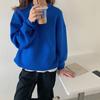 Solid Color Sweater Women's Space Cotton Loose Round Neck Long Sleeve Pullover Top