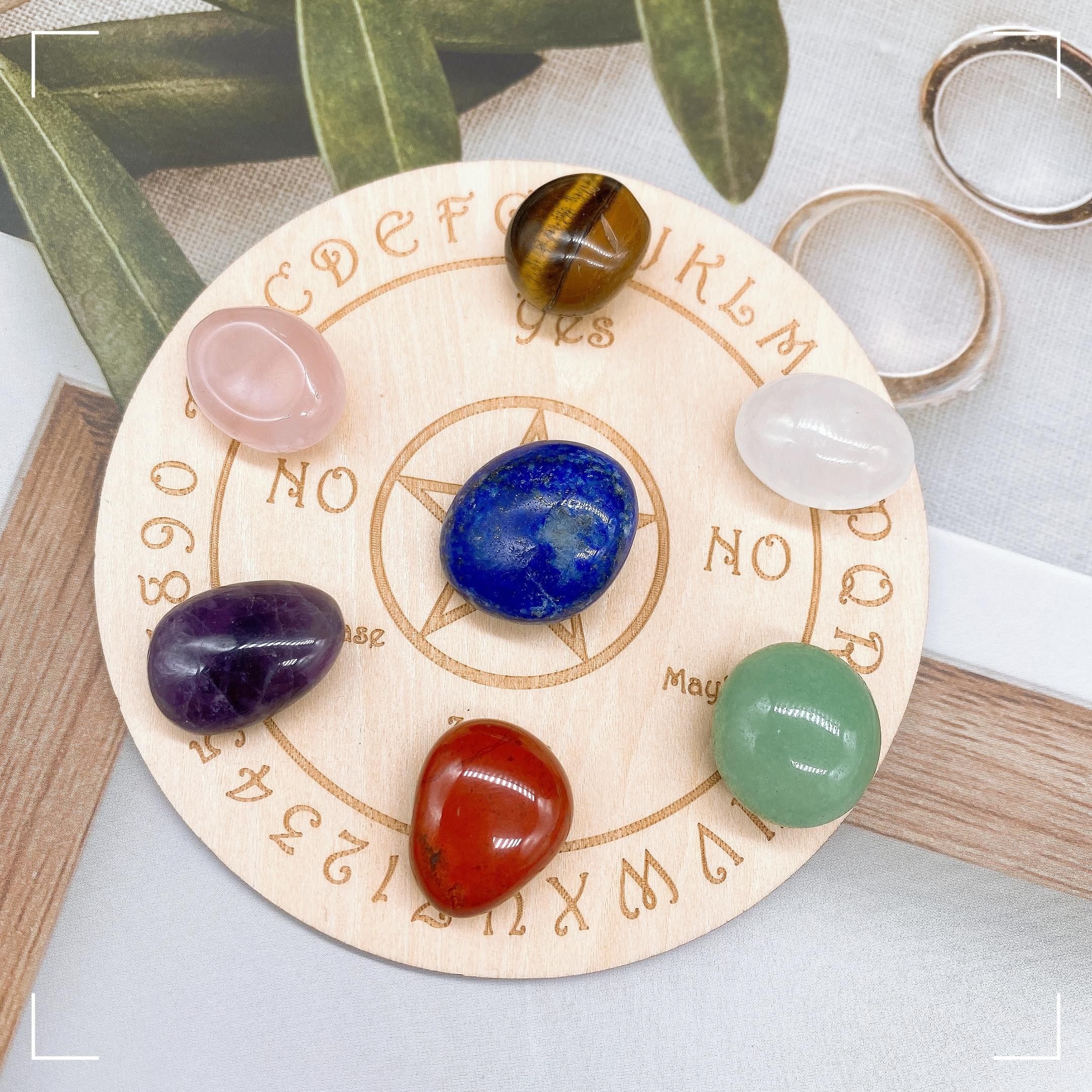 Sete Chakra Natural Palm Circular Tumble Stones Madeira 7 Chakra Placas Cristal Quartzo Energia Cura Yoga Decoração para Casa Presente 1Set beige