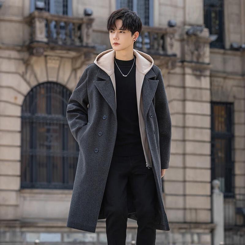 ROMON Men's Faux Two-Piece Mid-Length Overcoat