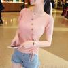 2025 Summer Women's Ice Silk V-Neck Drawstring Short Sleeve Knitted Top