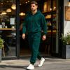 Men's Multi-Pocket Zip-Up Hooded Sweatshirt and Pants Set Athletic Tracksuit