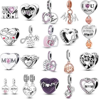 Dia das Mães 925 Prata Dangle Charm Beads Família Coração Fit Pulseira Original DIY Para Pingente Colar Fazendo Para Mulheres