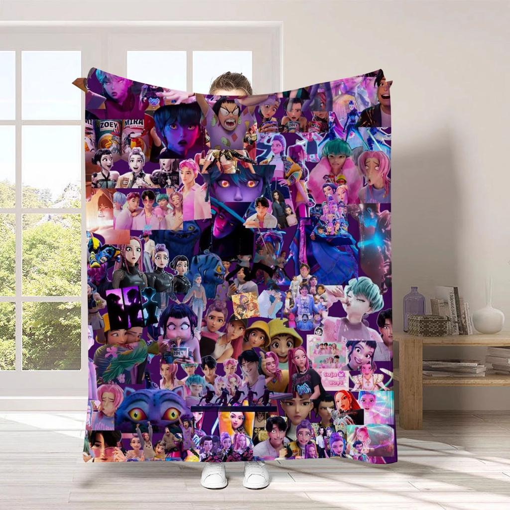 K-Pop D-emon H-unters Anime flannel blanket, suitable for home travel camping party gifts