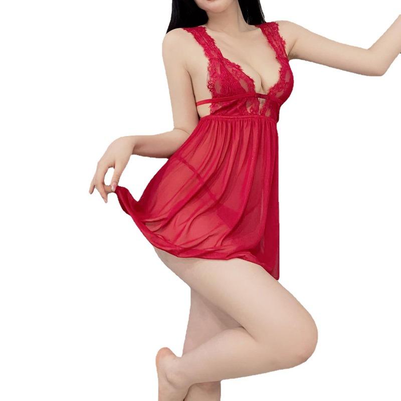 Sexy Underwear Mesh See-through Milk Deep V Temptation, Lace Lace Split Ends Passionate and Sexy