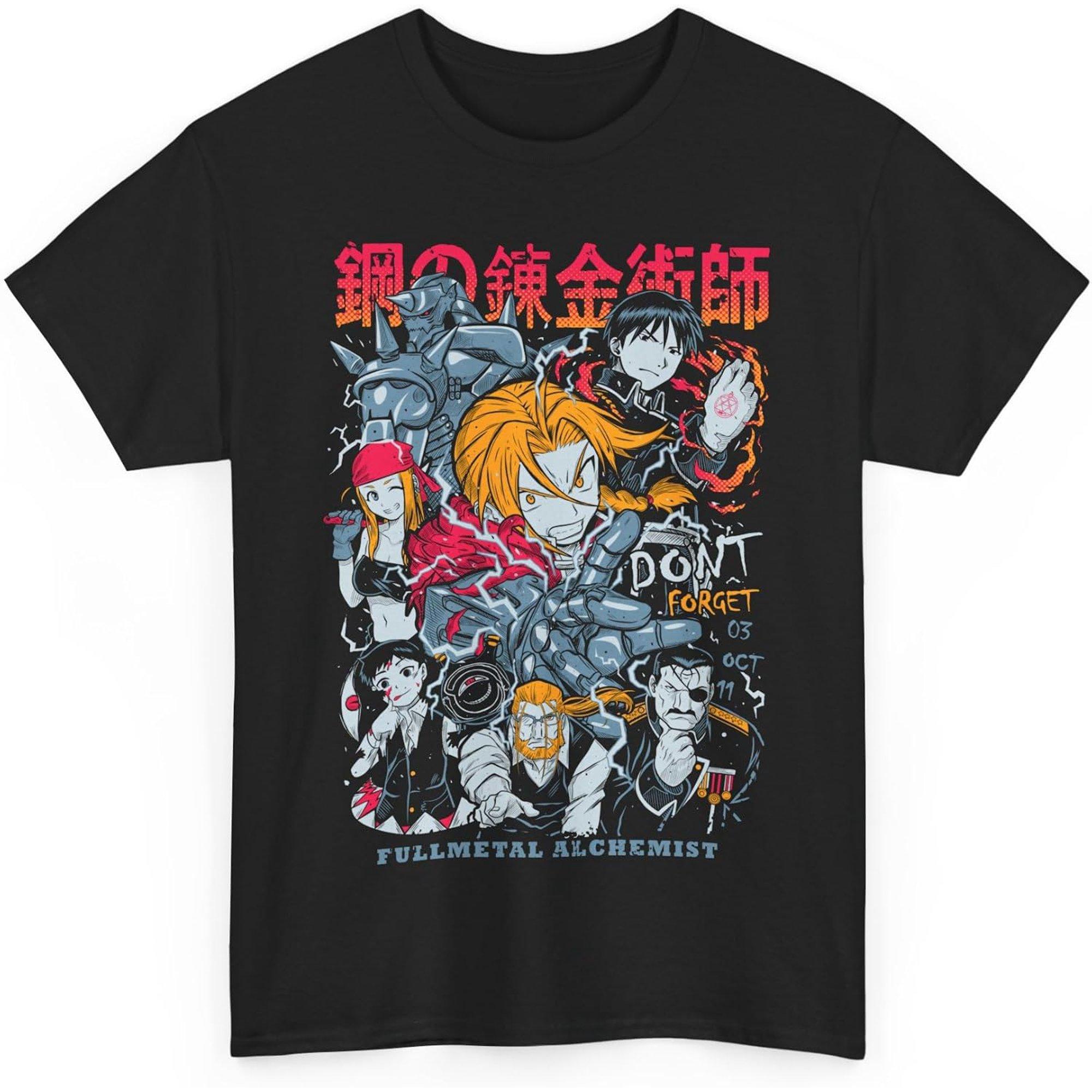 

Футболка Fullmetal Alchemist Аниме Японская футболка с коротким рукавом Хлопок Высококачественная Роскошная Оверсайз Y2k Короткие рукава Унисекс S