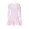 Mode Sexy Ausgestelltes Langärmeliges Tief V-Ausschnitt Kurzes Kleid Lässig Elegant Bodycon Gerüscht Geschnürt Süße Partykleider Streetwear Club Damenbekleidung