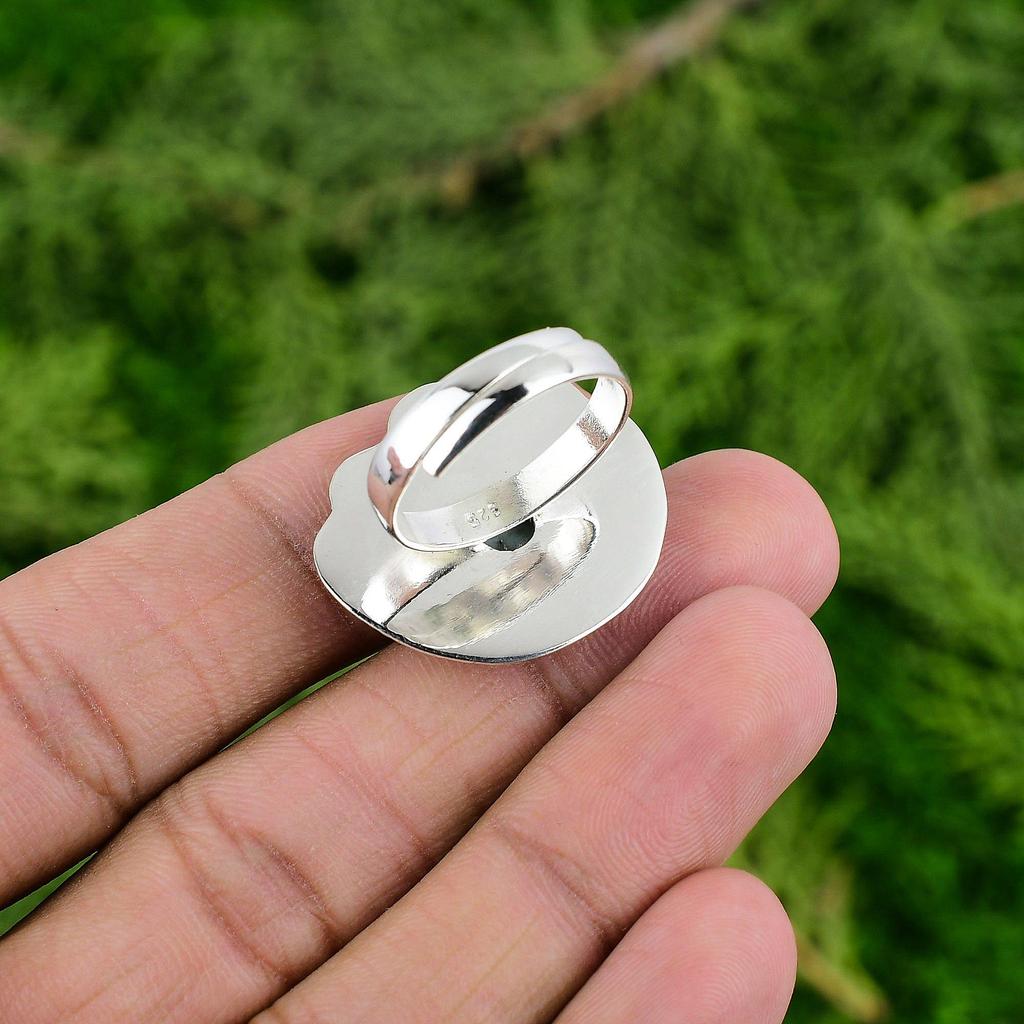 Sterling Silver Natural Larimar Engagement Statement Wife Flower Ring Jewelry