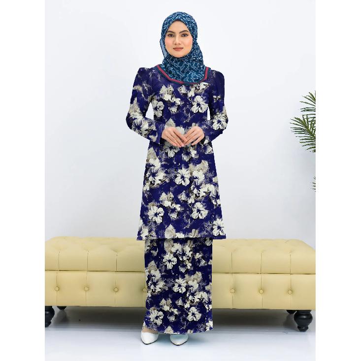 

Blue purple irregular graphic print fashion long modern Kulang Pahang ladies casual Muslim suit comfortable ladies two piece suit 4XL зелёный