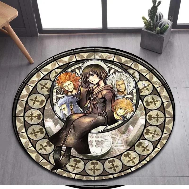 Kingdom Hearts Cartoon Pattern Area Rug Round Floor Mat Living Room Carpet Bathroom Kitchen Rug Doormat Non-slip Floor Mat