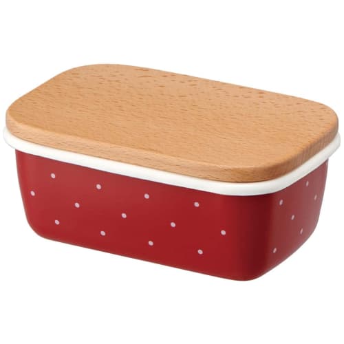 Skater Enamel Butter Case Wooden Lid 500ml Casmin Red ENBT5-A