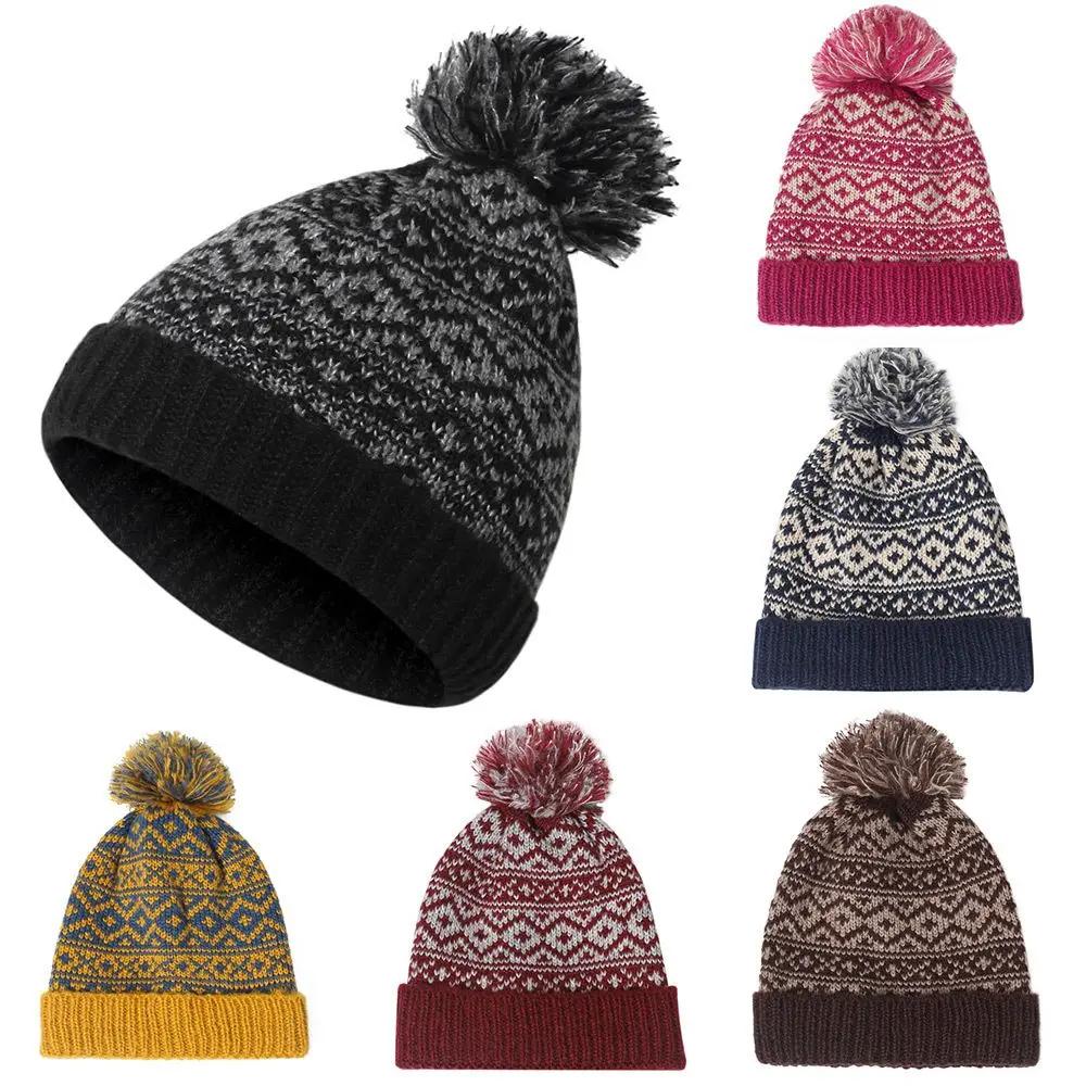 Unisex Womens Winter Warm Pom Pom Hat Cable Bobble Hat Pom Wooly Cap Knitted Beanie Cap