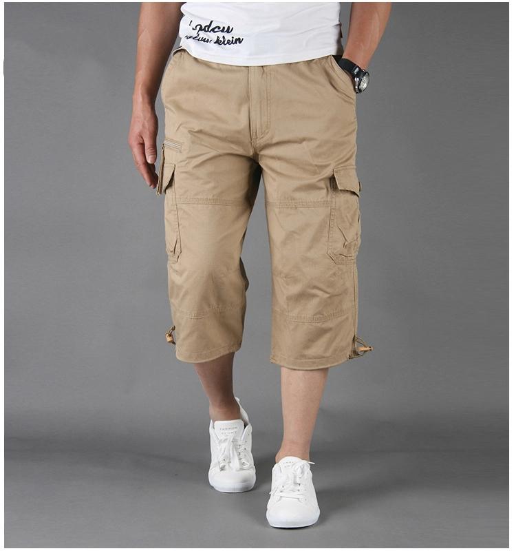 Men's Summer Cropped Trousers Overalls Loose Thin Multi Pocket Outdoor Sports Casual Shorts