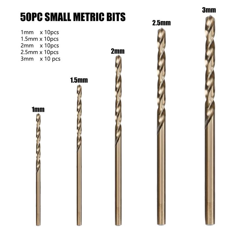 50Pcs 1/1.5/2/2.5/3mm Twist Drill Set Anti-rust Wear Protection High Speed Steel Titanium Coated Drill Bit Landin Drill Bit Set